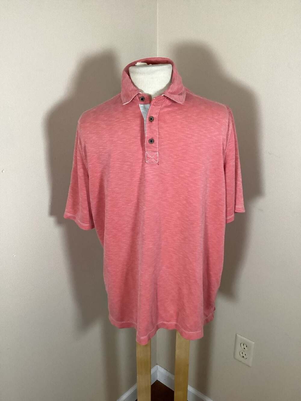 Johnston & Murphy Salmon Slub Knit Polo Shirt Size Large